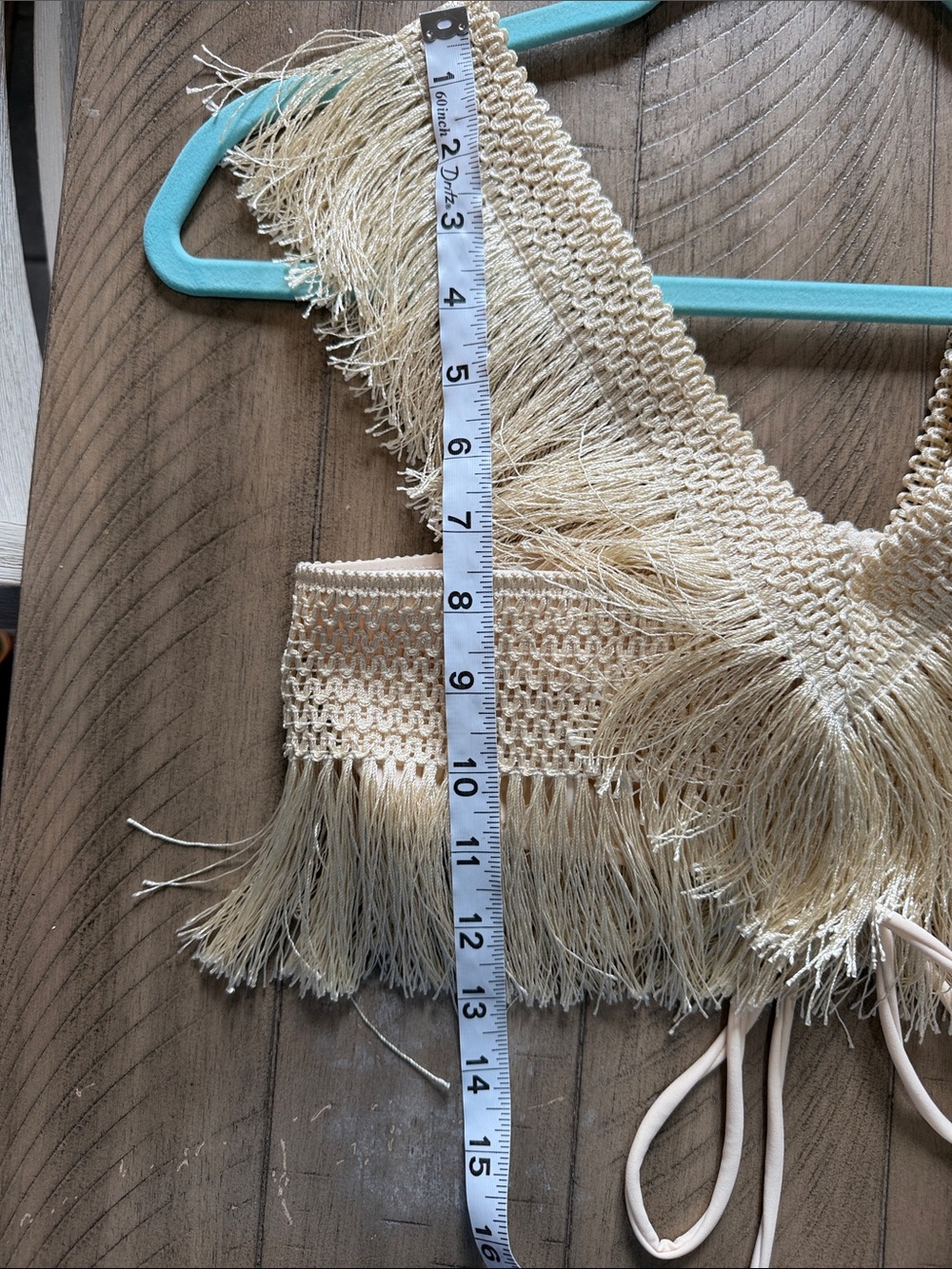 Cream Fringe Halter Top Festival Boho Western Tie Back Crop Top Size Small - Picture 6 of 6